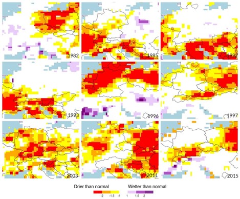 Major drought events in Europe between 1980 and 2016